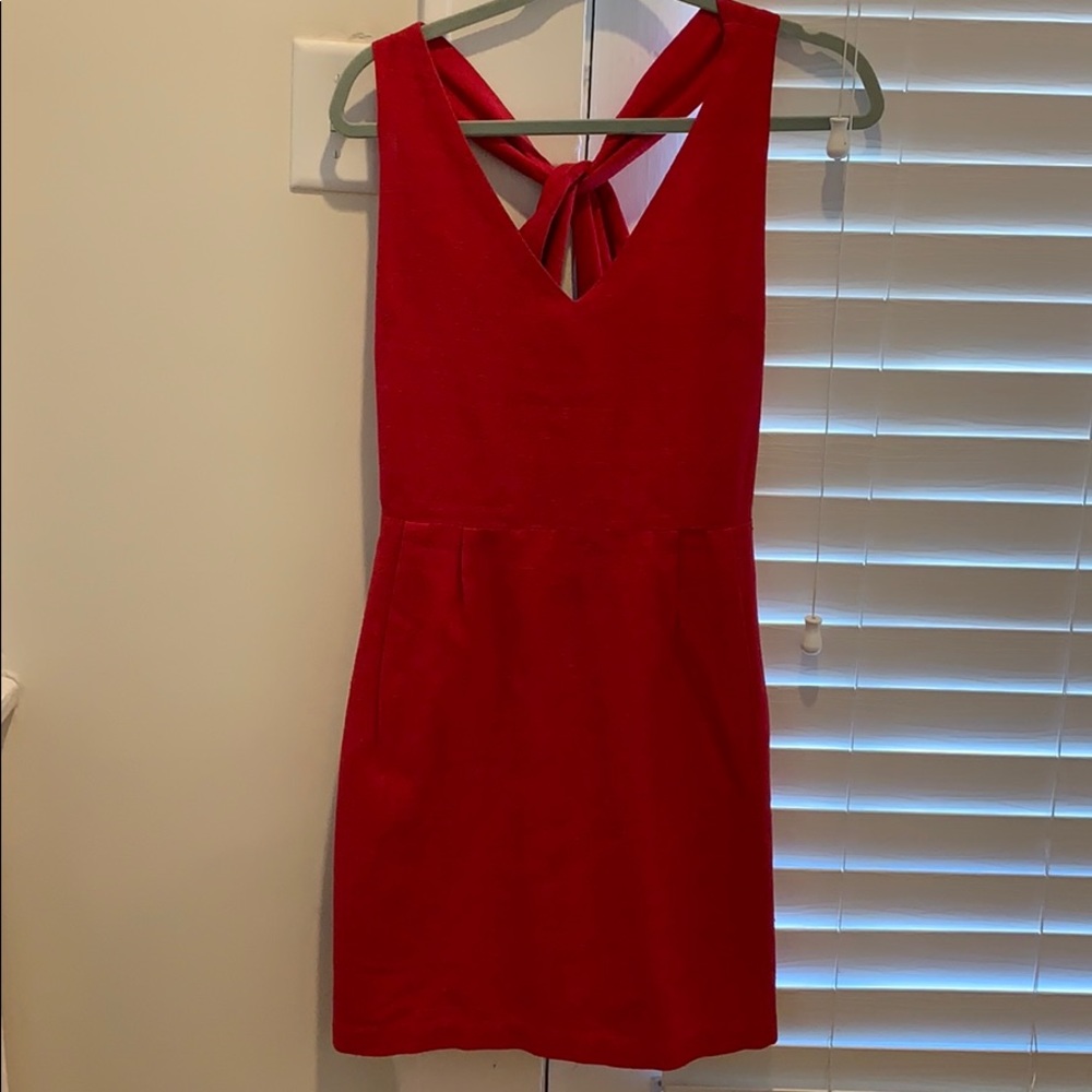 Red Linen Cocktail Dress w/Twist Back